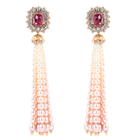 Turmalin-Brillant-Ohrclip mit Perlenhängern