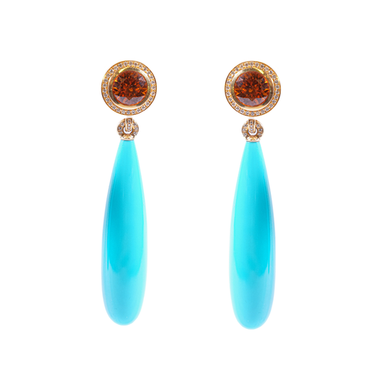 Mandarin garnet – turquoise drop earrings