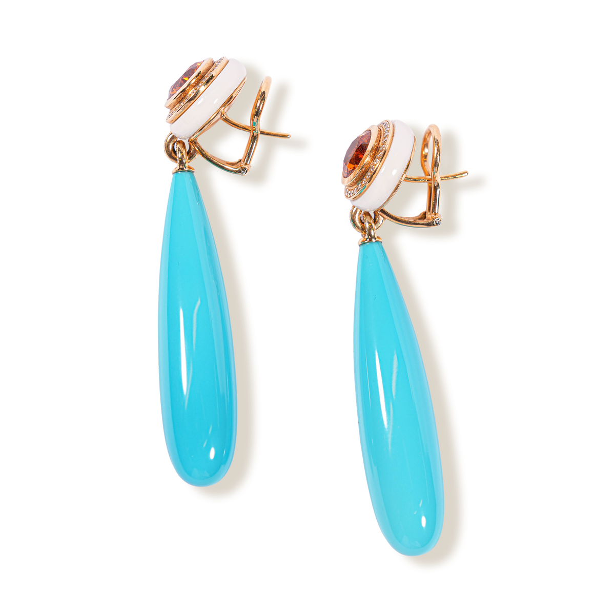 Mandarin garnet – turquoise drop earrings